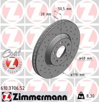 Вентильований гальмівний диск otto Zimmermann GmbH 610370652 на Вольво S60