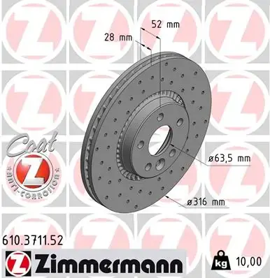 Вентилируемый тормозной диск otto zimmermann gmbh 610371152