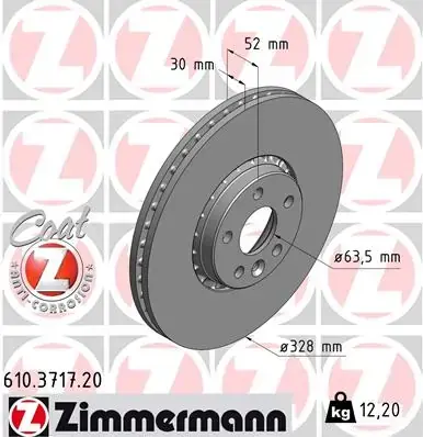 Вентильований гальмівний диск Otto Zimmermann GmbH 610.3717.20 (фото 1)
