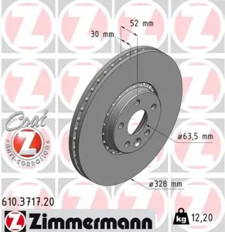 Вентильований гальмівний диск Otto Zimmermann GmbH 610.3717.20