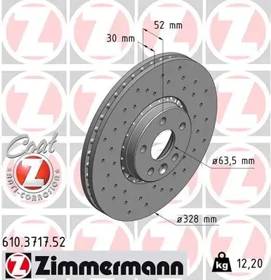 Вентильований гальмівний диск Otto Zimmermann GmbH 610.3717.52 (фото 1)