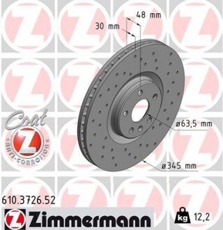 Вентильований гальмівний диск otto Zimmermann GmbH 610372652