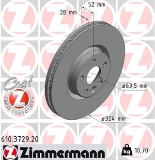 Вентильований гальмівний диск otto Zimmermann GmbH 610372920 на Вольво Xc60