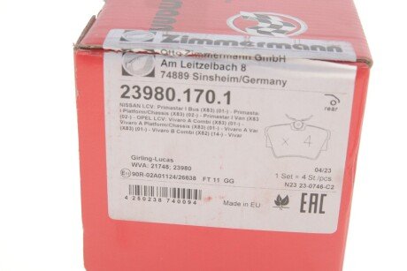 Задние тормозные колодки otto Zimmermann GmbH 239801701