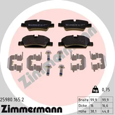 Задние тормозные колодки otto zimmermann gmbh 25980.165.2