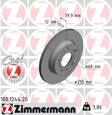 Задний тормозной диск otto zimmermann gmbh 100.1244.20