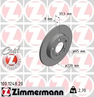 Задній гальмівний (тормозний) диск Otto Zimmermann GmbH 100.1248.20 (фото 1)