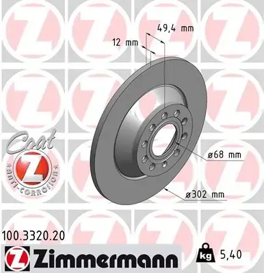 Задний тормозной диск otto zimmermann gmbh 100.3320.20