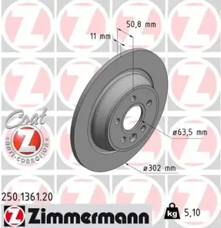 Задній гальмівний (тормозний) диск Otto Zimmermann GmbH 250136120