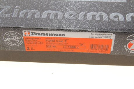 Задний тормозной диск otto Zimmermann GmbH 250.1366.20