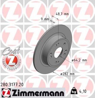 Задний тормозной диск otto Zimmermann GmbH 280.3177.20