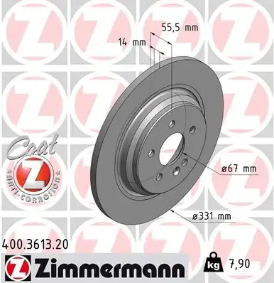 Задній гальмівний (тормозний) диск Otto Zimmermann GmbH 400.3613.20 (фото 1)