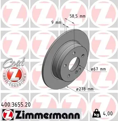 Задній гальмівний (тормозний) диск Otto Zimmermann GmbH 400.3655.20 (фото 1)