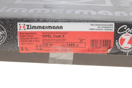 Задний тормозной диск otto Zimmermann GmbH 430.1485.20