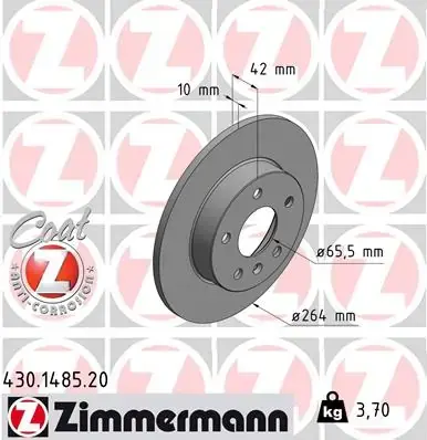 Задній гальмівний (тормозний) диск Otto Zimmermann GmbH 430.1485.20 (фото 1)