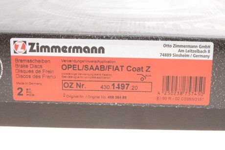 Задний тормозной диск otto Zimmermann GmbH 430.1497.20