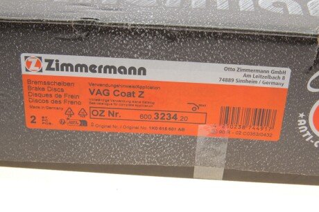 Задний тормозной диск otto Zimmermann GmbH 600323420