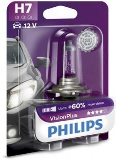 Лампа H7 12V 55W PX26d VisionPlus +50% more light упаковка блістер philips 12972VPB1