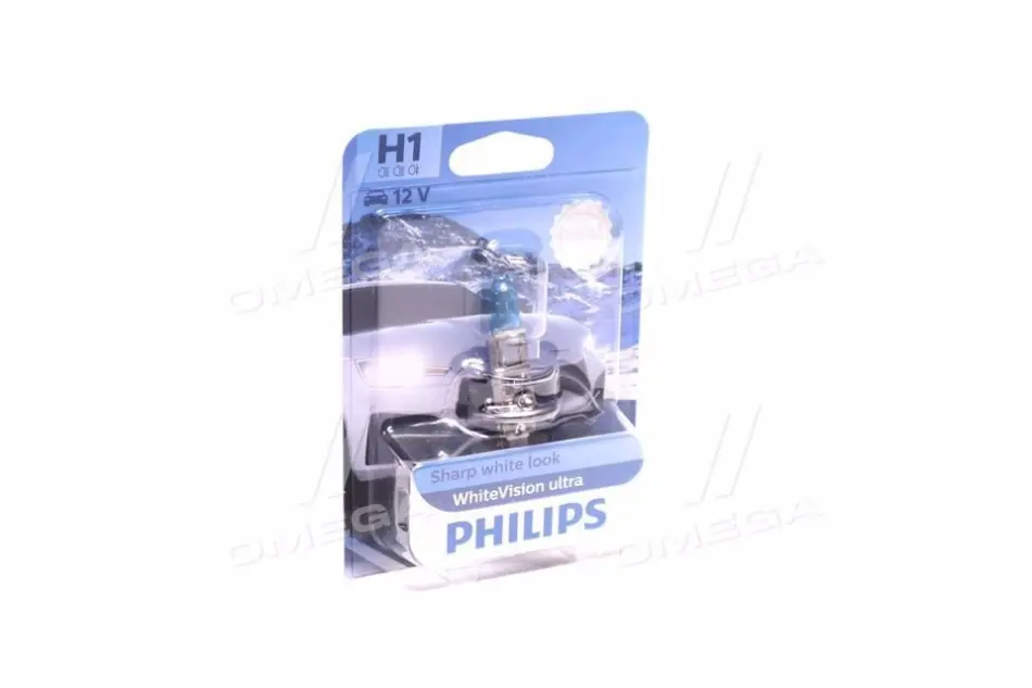 Лампа накаливания H1 WhiteVision ultra 12V 55W P14,5s (+60) (3700K) blister (пр-во) Philips 12258WVUB1 (фото 1)