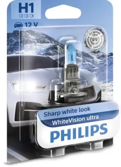 Лампа накаливания H1 WhiteVision ultra 12V 55W P14,5s (+60) (3700K) blister (пр-во) philips 12258WVUB1
