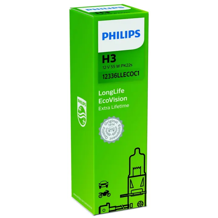 Лампа накаливания H3 12V 55W PK22s LongerLife Ecovision (пр-во) Philips 12336LLECOC1 (фото 1)