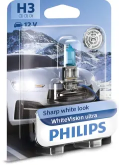 Лампа накаливания H3 WhiteVision ultra 12V 55W P14,5s (+60) (3900K) 1шт. blister (пр-во) Philips 12336WVUB1