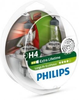 Лампа накаливания H4 12V 60/55W P43t-38 LongerLife Ecovision 2шт (пр-во) philips 12342LLECOS2