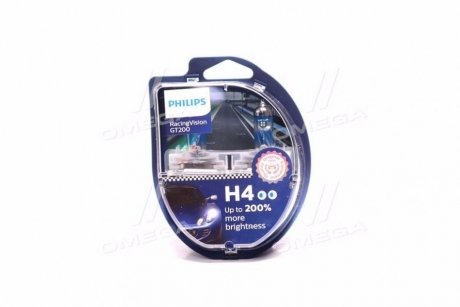 Лампа накаливания H4 RacingVision GT200 +200 12V 60/55W P43t-38 (комплект) philips 12342RGTS2 на Хонда Инсайт