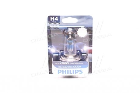 Лампа накаливания H4 RacingVision GT200 +200 12V 60/55W P43t-38 philips 12342RGTB1