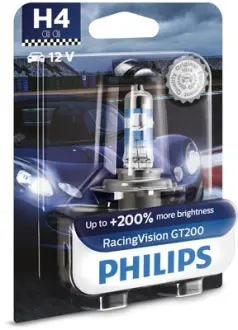 Лампа накаливания H4 RacingVision GT200 +200 12V 60/55W P43t-38(пр-во) philips 12342RGTB1
