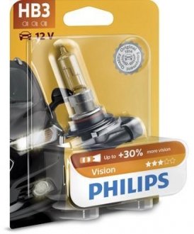 Лампа накаливания HB3 12V 50W P20d Vision +30 1шт blister philips 9005PRB1