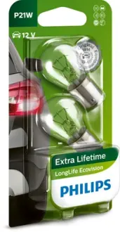 Лампа накаливания P21W 12V 21W BA15s LongerLife EcoVision 2шт blister (пр-во) Philips 12498LLECOB2