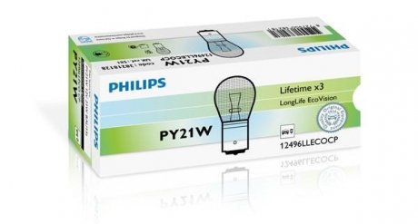 Лампа накаливания PY21W 12V 21W BAU15s LongerLife EcoVision (пр-во) philips 12496LLECOCP