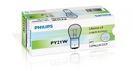 Лампа накаливания PY21W 12V 21W BAU15s LongerLife EcoVision philips 12496LLECOCP