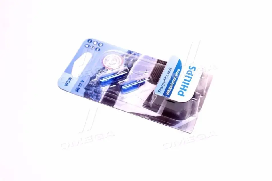 Лампа накаливания W5W WhiteVision ultra 12V 5W W2,1x9,5d (+60) (3300K) 2шт. blister (пр-во) Philips 12961WVUB2 (фото 1)