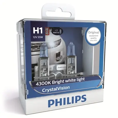 Лампа розжарювання H1 12V 55W P14,5s Cristal Vision + 2x W5W 4300K (вир-во) philips 12258CVSM
