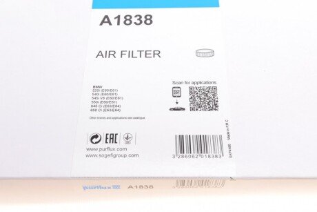 Фильтр воздушный purflux A1838