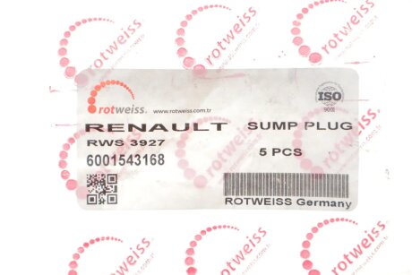 Пробка зливу мастила rotweiss RWS3927