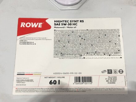 Олива моторна HIGHTEC SYNT RS SAE 5W-30 HC (60 L) rowe 20024060099