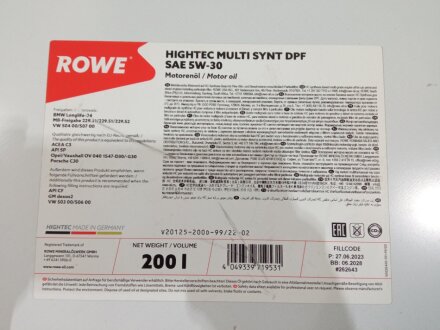 Олива моторна HIGHTEC MULTI SYNT DPF SAE 5W-30 (200 L) rowe 20125200D99
