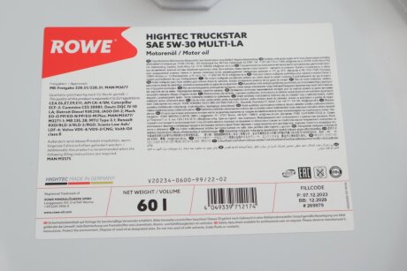 Олива моторна HIGHTEC TRUCKSTAR SAE 5W-30 MULTI-LA (60 L) rowe 20234060099