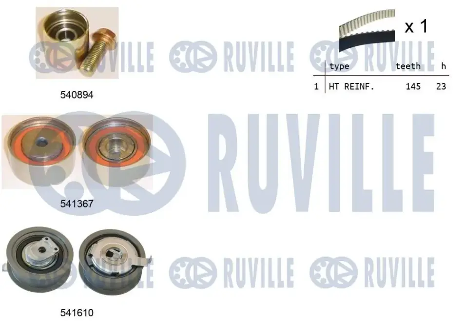 RUVILLE AUDI К-кт ГРМ (ремінь + 3 шт. ролика + кріплення) A3 (8P1) 2.0 FSI 03-08, VW GOLF V (1K1) 2.0 FSI 04-08 ruville 550312