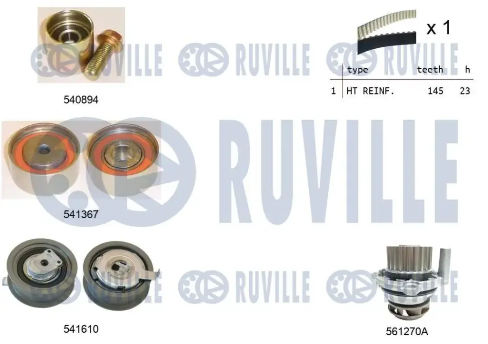 RUVILLE AUDI К-кт ГРМ (водяна помпа + 3 шт. ролика + кріплення + ремінь) A4 B6 (8E2) 2.0 FSI 02-04 ruville 5503121