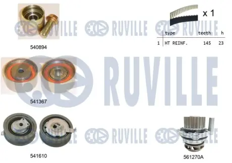 RUVILLE AUDI К-кт ГРМ (водяна помпа + 3 шт. ролика + кріплення + ремінь) A4 B6 (8E2) 2.0 FSI 02-04 Ruville 5503121