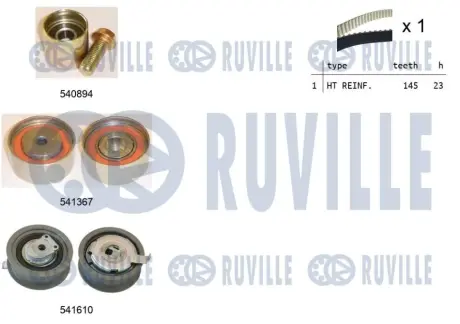 RUVILLE AUDI К-кт ГРМ (ремінь + 3 шт. ролика + кріплення) A3 (8P1) 2.0 FSI 03-08, VW GOLF V (1K1) 2.0 FSI 04-08 Ruville 550312