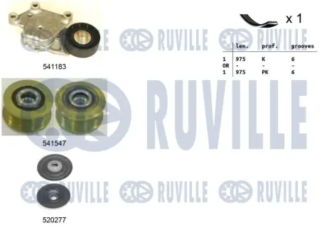 RUVILLE CITROEN К-кт ГРМ (натяжний механізм+ шків генератора+ шків колінчатого валу + ремінь) BERLINGO 1.6 08-, PEUGEOT 308 SW I 1.6 07-14 ruville 570167