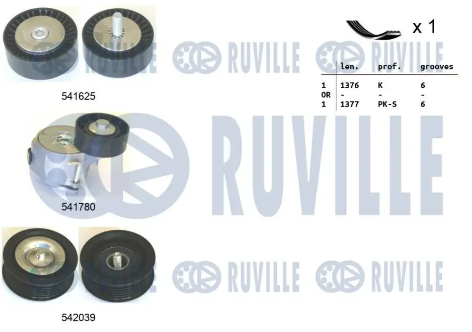 RUVILLE FIAT К-кт ГРМ (ремінь + 3 ролика) 500L (351_, 352_) 1.6 D Multijet 12-, ALFA ROMEO GIULIETTA 1.6 10-16 ruville 570169