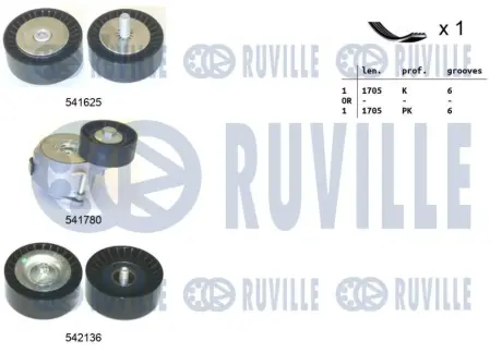 RUVILLE OPEL К-т ГРМ (ремінь + 3 ролика) Combo 1,6-2,0CDTi 12- FIAT Doblo 1,6-2,0D Multijet 10- Ruville 570186