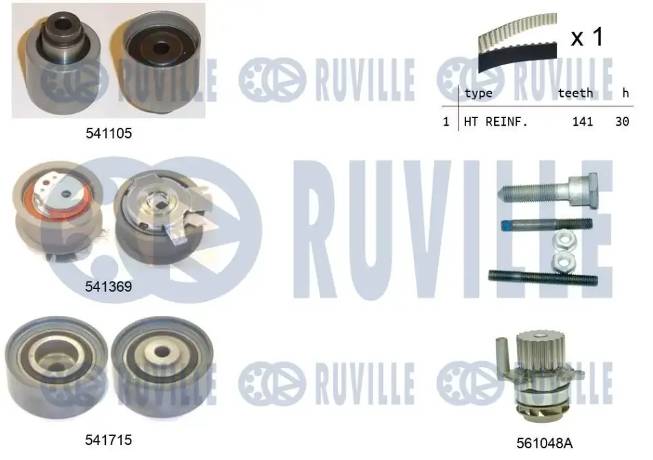 RUVILLE AUDI К-кт. ГРМ (рем.+3шт.ролика+крепление+помпа) 2,0TDI: A3/4/6 03- VW 2,0TDI: Golf V, Passat, Touran SKODA SEAT Ruville 5502991 (фото 1)