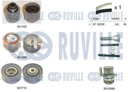 RUVILLE AUDI К-кт. ГРМ (рем.+3шт.ролика+крепление+помпа) 2,0TDI: A3/4/6 03- VW 2,0TDI: Golf V, Passat, Touran SKODA SEAT Ruville 5502991